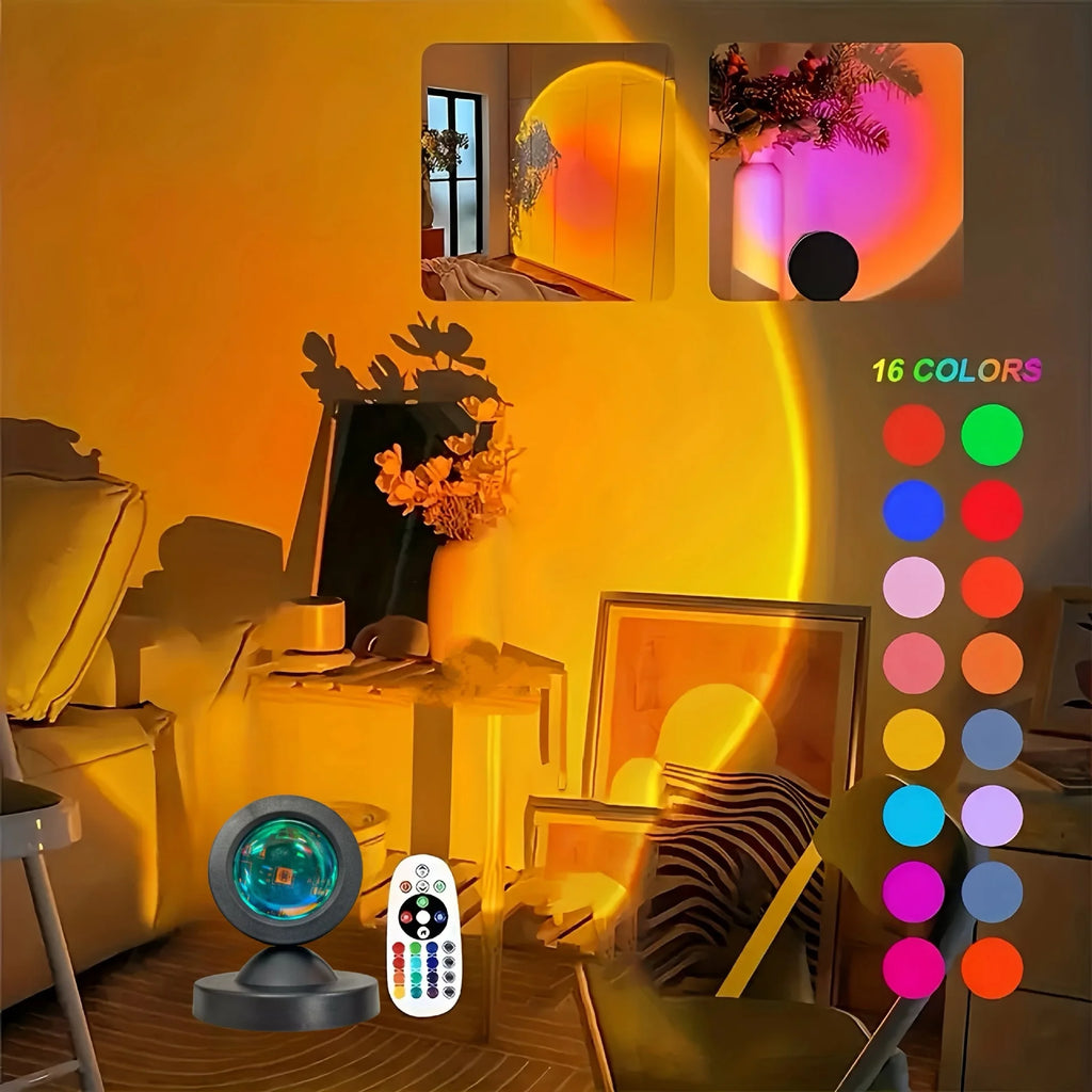Sunset Projection Light — 16 Color Spectrum | USB Powered | Remote Control | Home & Photography