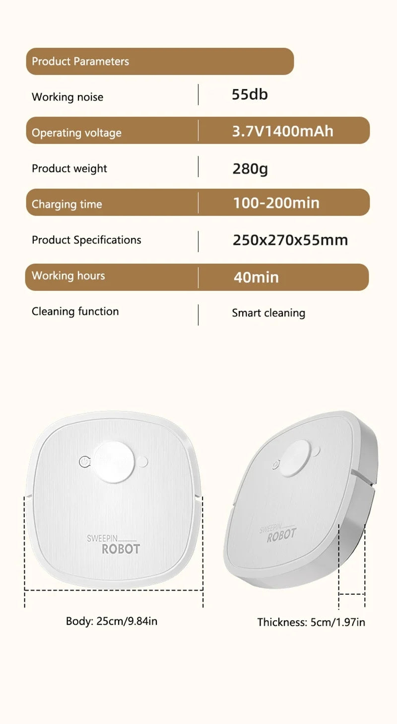 3-in-1 Robot Vacuum Cleaner — Sweep, Mop & Sterilize | USB Charging | Fully Automatic