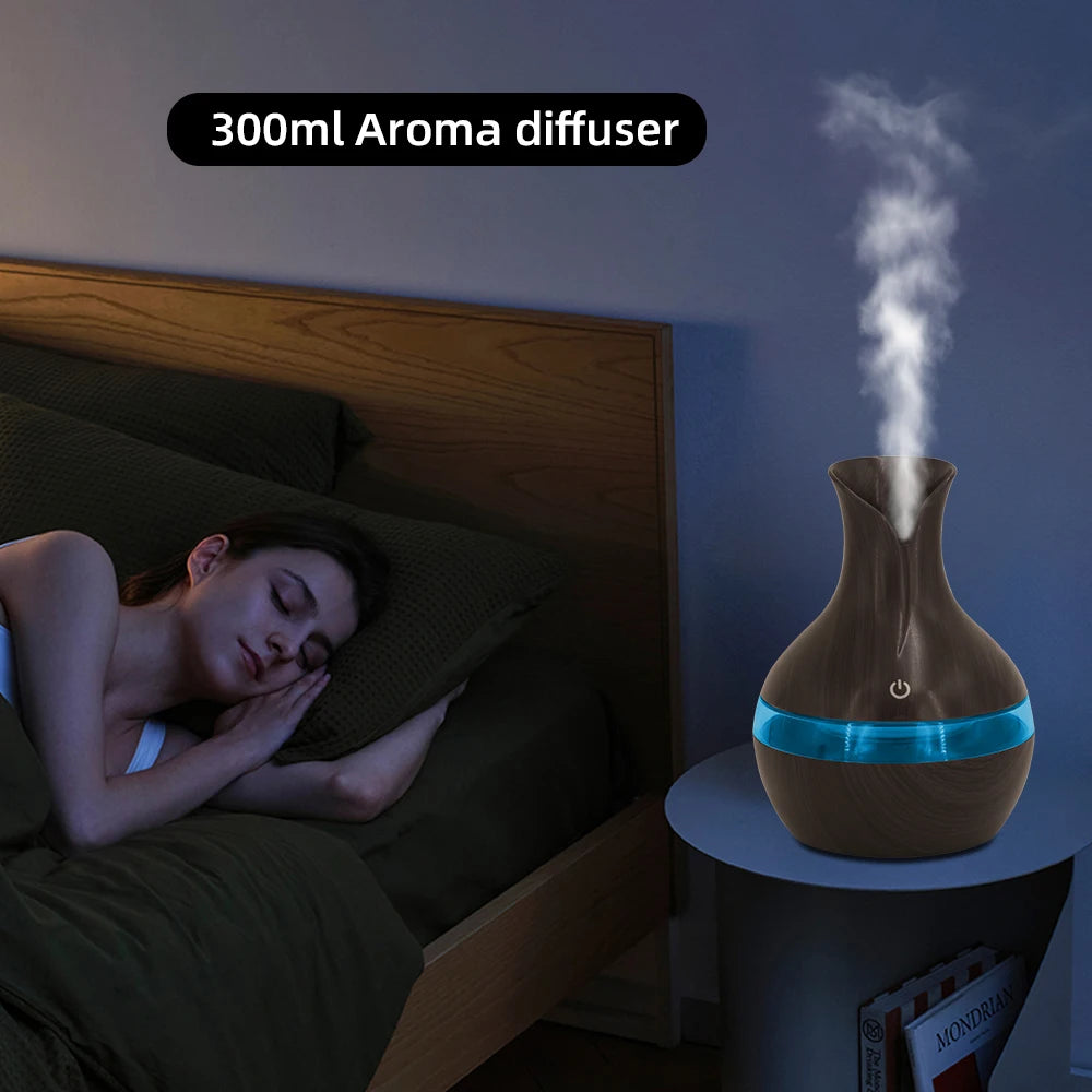 300ml Ultrasonic Humidifier & Aromatherapy Diffuser — USB | Essential Oils Included | Home, Office & Car