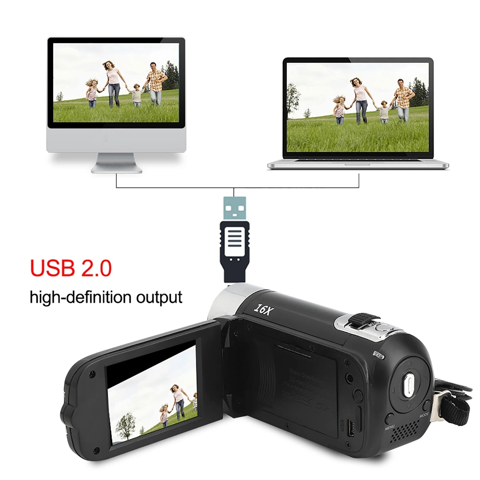 HD Digital Camcorder 1080P — 16X Zoom | 2.7" Rotating Screen | Kids, Teens & Beginners