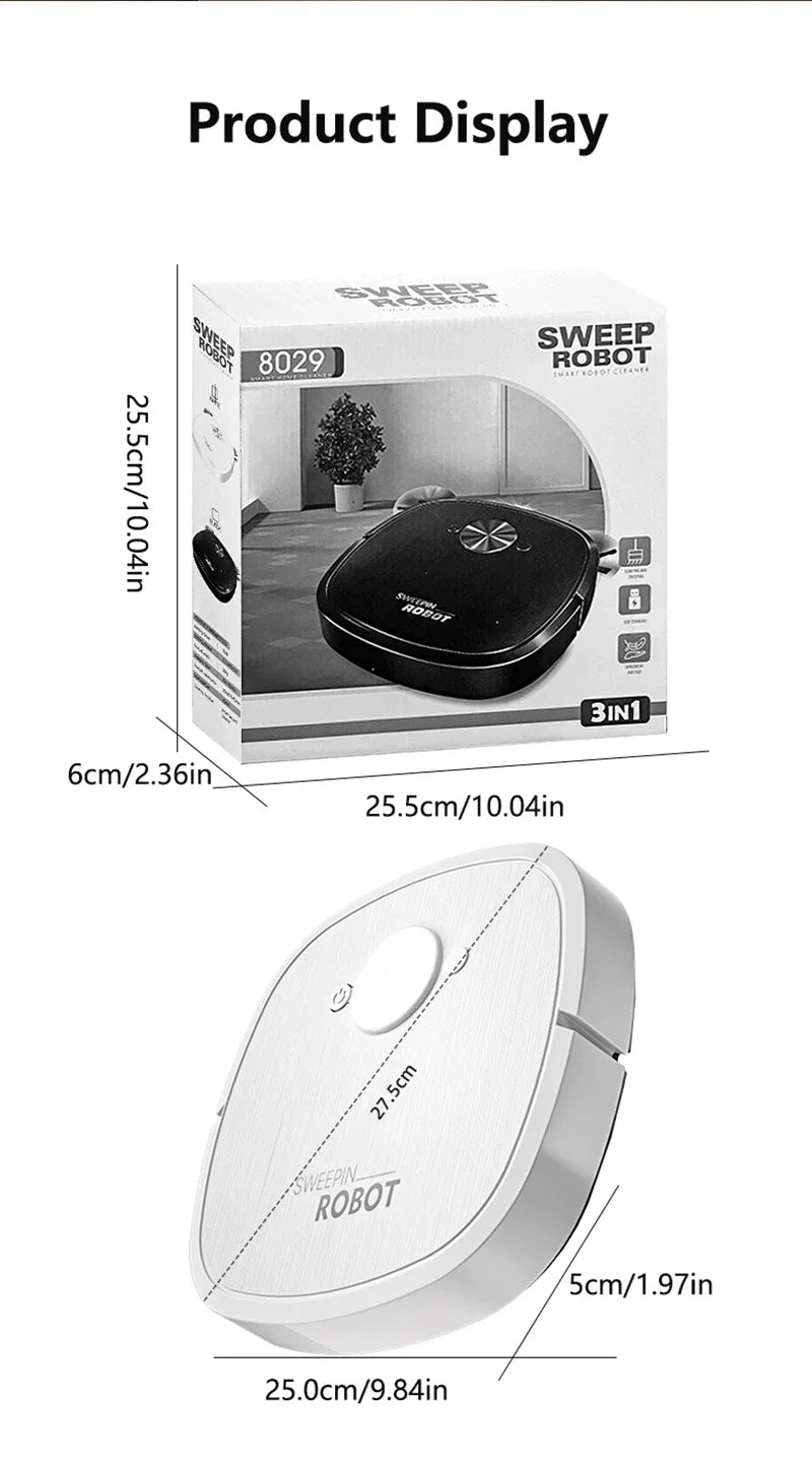 3-in-1 Robot Vacuum Cleaner — Sweep, Mop & Sterilize | USB Charging | Fully Automatic