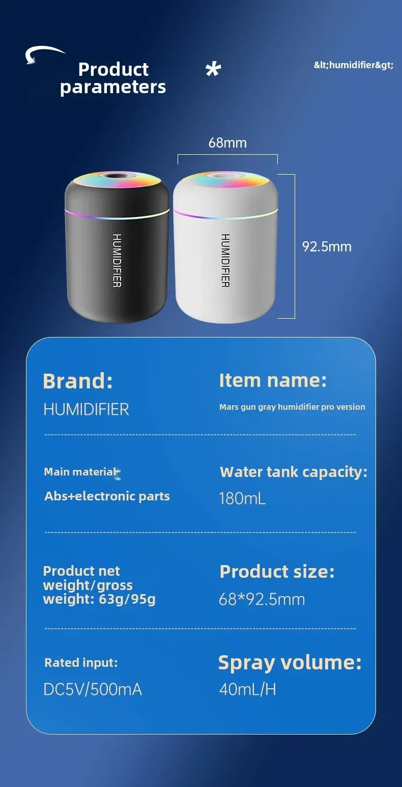 Mini USB Humidifier & Aroma Diffuser — 180ML | Ultrasonic Mist | Car, Home & Bedroom