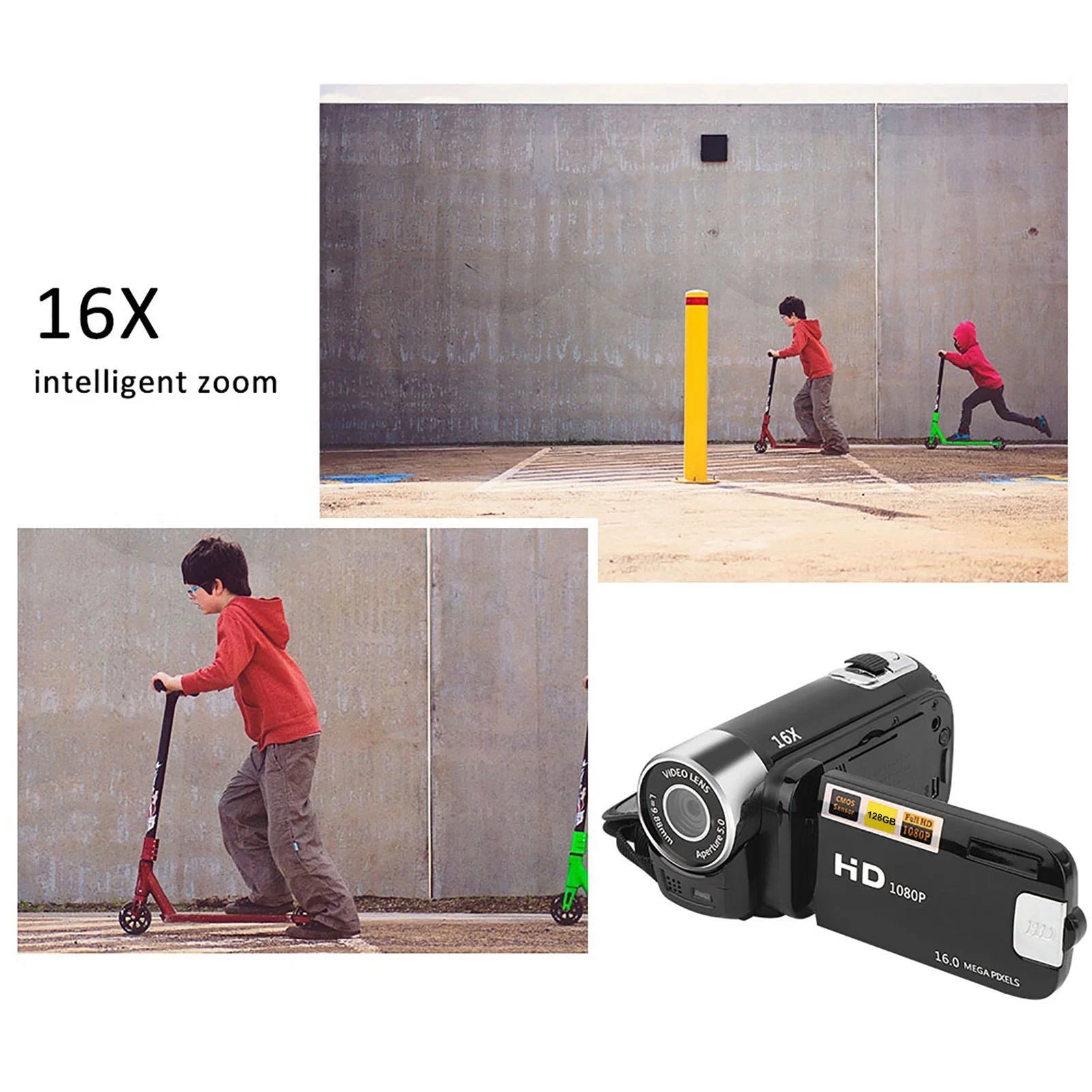 HD Digital Camcorder 1080P — 16X Zoom | 2.7" Rotating Screen | Kids, Teens & Beginners