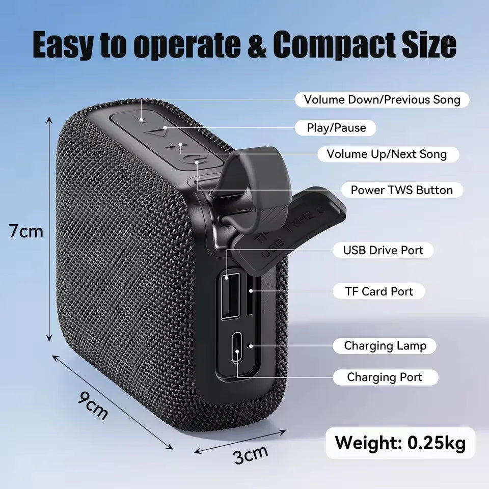 Bluetooth Speaker 10W — 30Hr Battery | IP7 Waterproof | TWS Outdoor & Shower Speaker