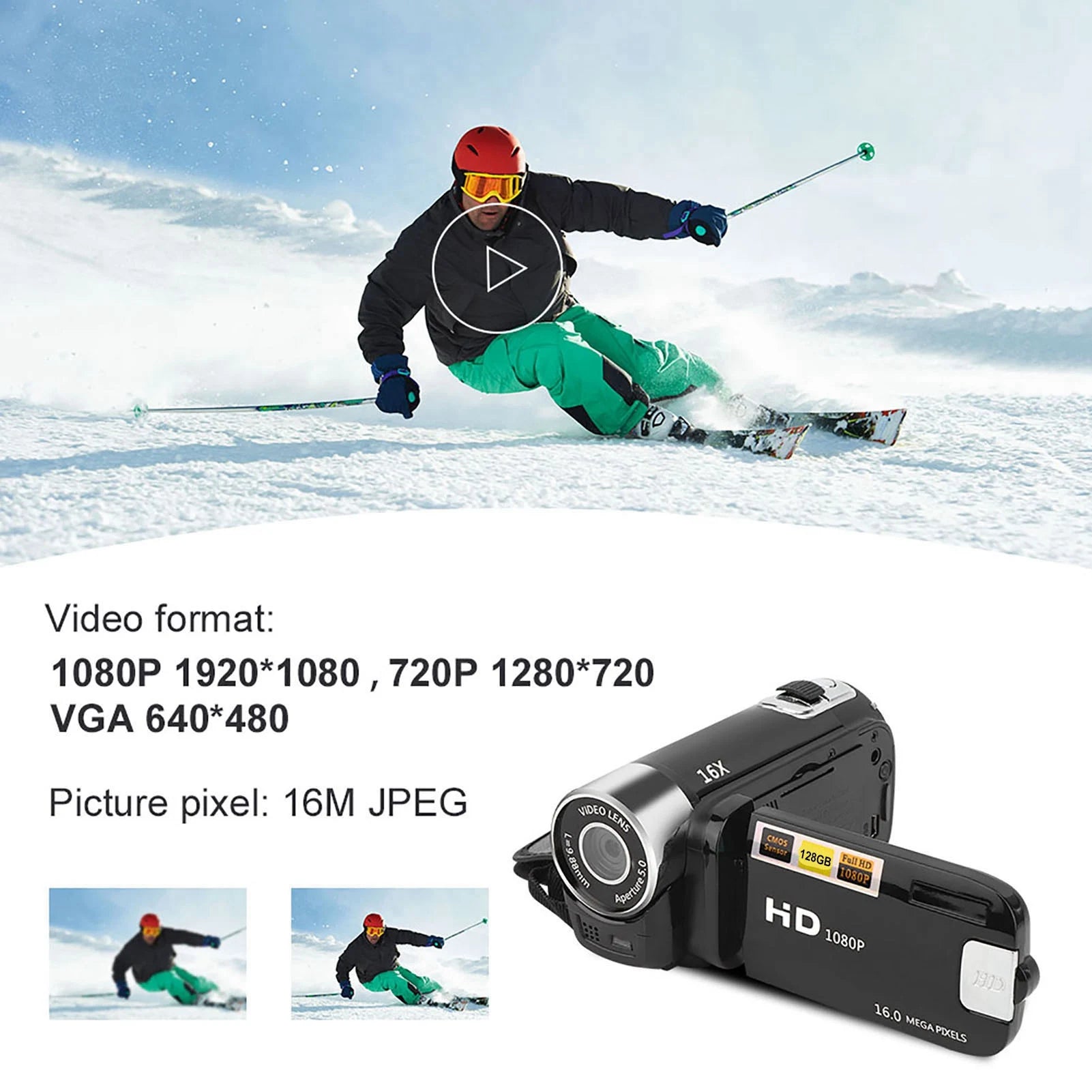 HD Digital Camcorder 1080P — 16X Zoom | 2.7" Rotating Screen | Kids, Teens & Beginners