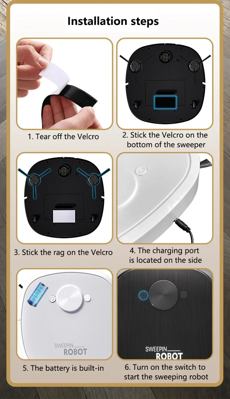 3-in-1 Robot Vacuum Cleaner — Sweep, Mop & Sterilize | USB Charging | Fully Automatic