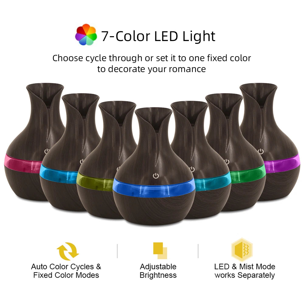 300ml Ultrasonic Humidifier & Aromatherapy Diffuser — USB | Essential Oils Included | Home, Office & Car