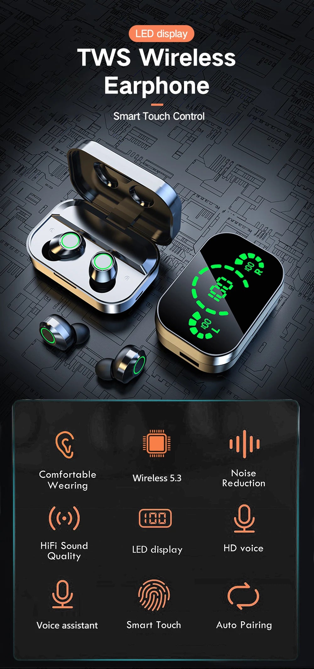 TWS Wireless Earbuds — Bluetooth 5.3 | HiFi Sound | Sport & Gaming | Siri & Google Assistant