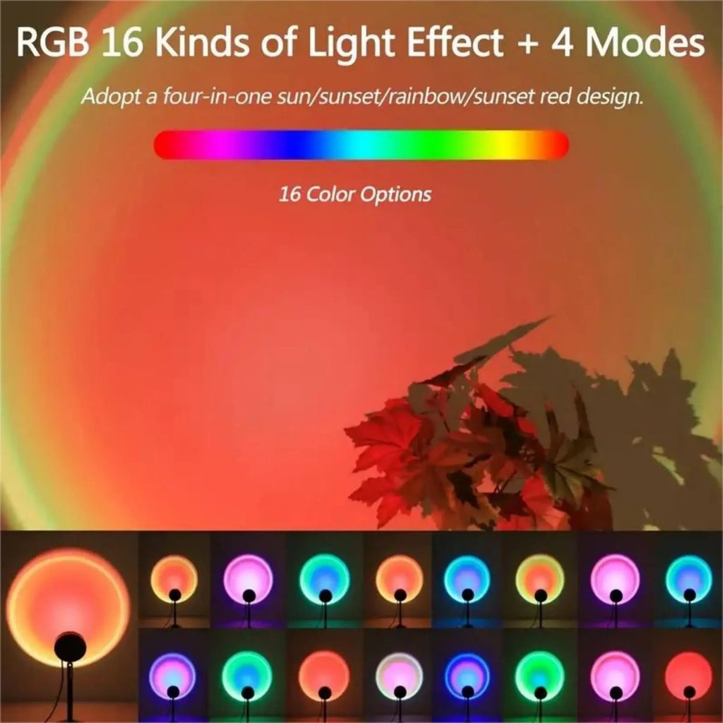 Sunset Projection Light — 16 Color Spectrum | USB Powered | Remote Control | Home & Photography