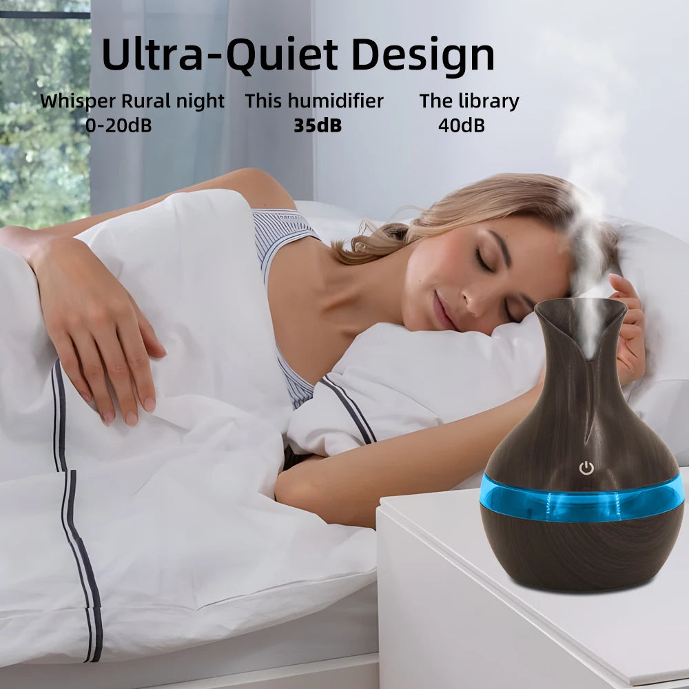 300ml Ultrasonic Humidifier & Aromatherapy Diffuser — USB | Essential Oils Included | Home, Office & Car