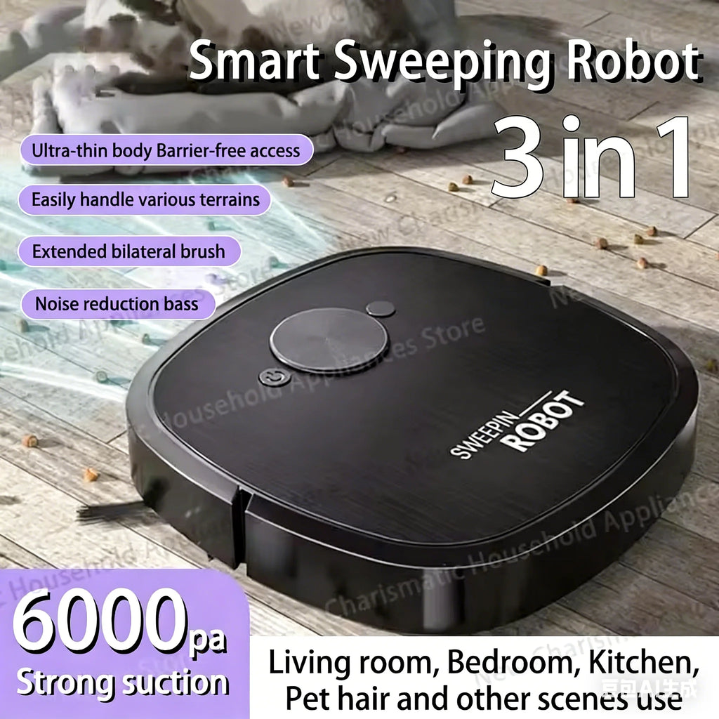 3-in-1 Robot Vacuum Cleaner — Sweep, Mop & Sterilize | USB Charging | Fully Automatic