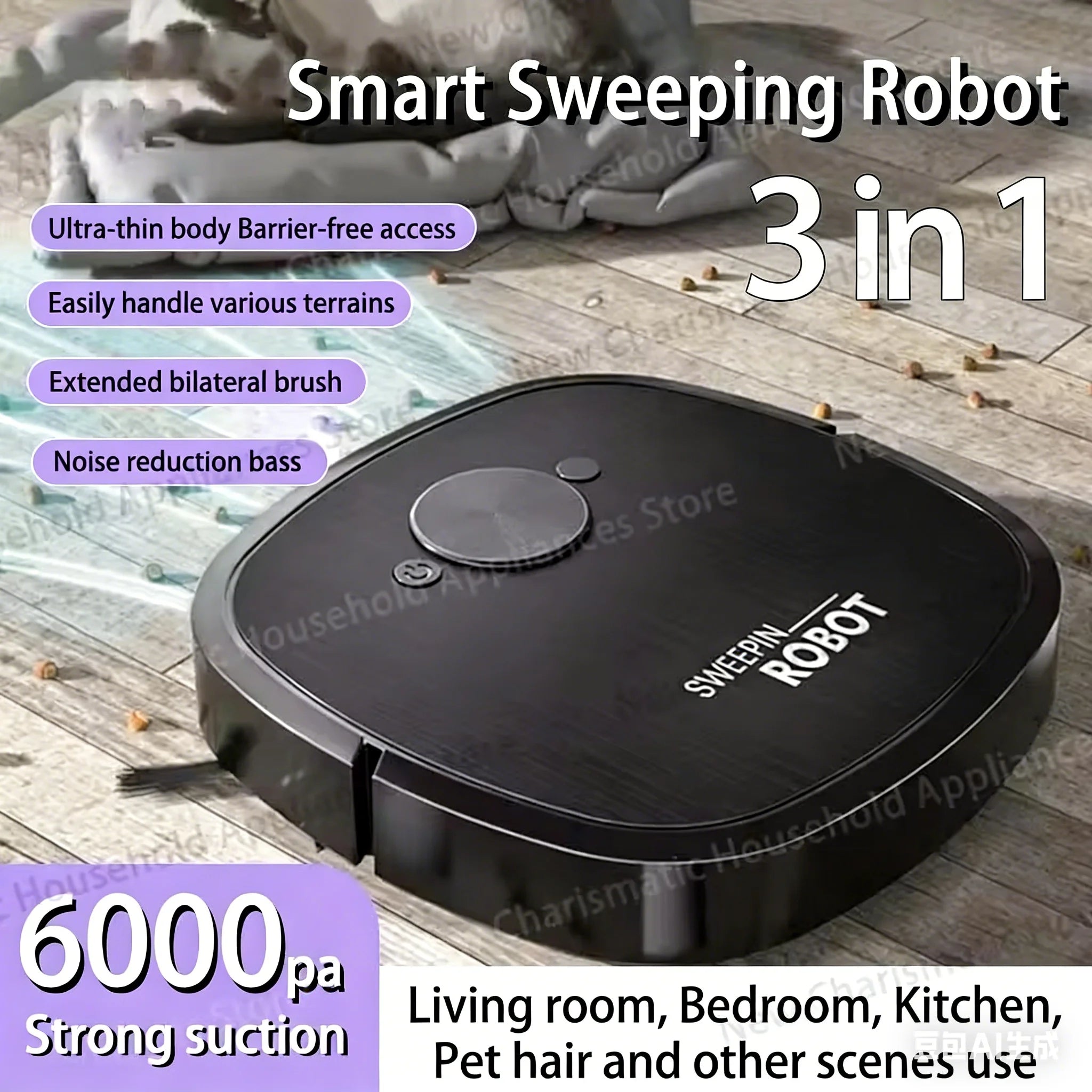 3-in-1 Robot Vacuum Cleaner — Sweep, Mop & Sterilize | USB Charging | Fully Automatic
