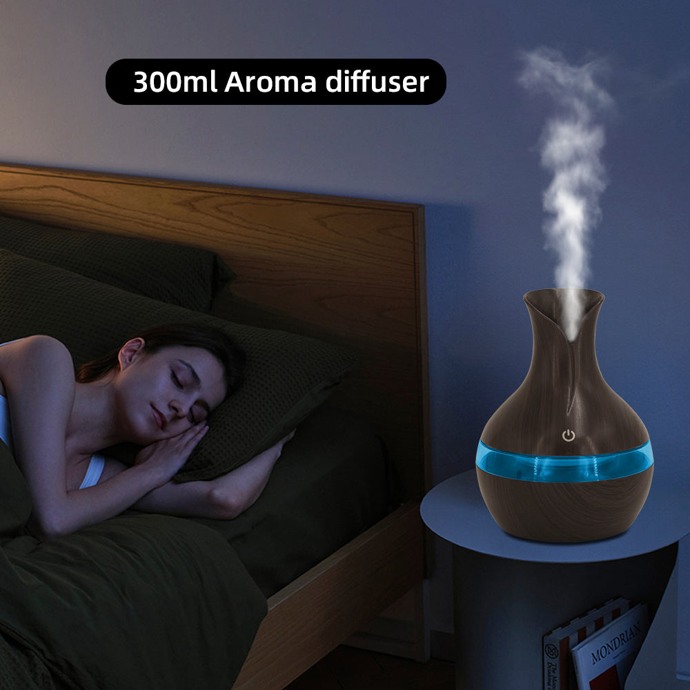 300ml Ultrasonic Humidifier & Aromatherapy Diffuser — USB | Essential Oils Included | Home, Office & Car