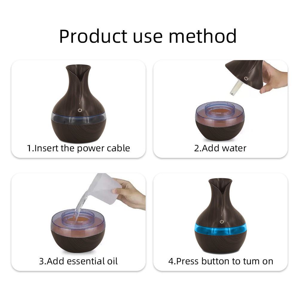 300ml Ultrasonic Humidifier & Aromatherapy Diffuser — USB | Essential Oils Included | Home, Office & Car